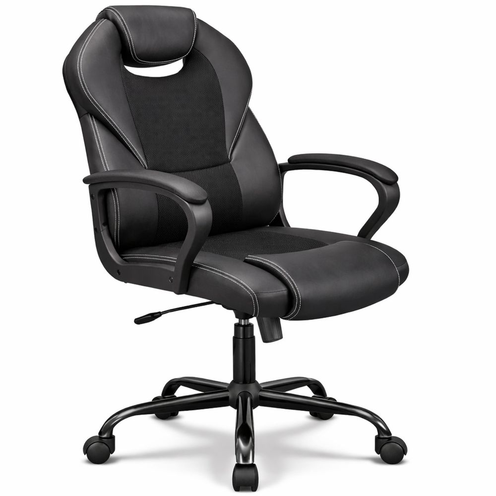 Ergonomischer Bürostuhl mit Wippfunktion und gepolsterten Armlehnen, für bis zu 150 kg, in Schwarz