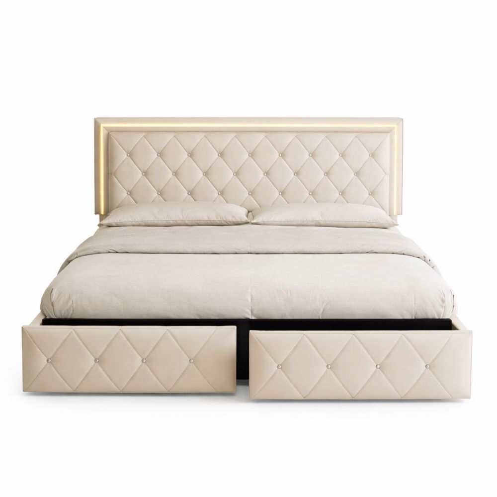 Doppelbett 140x200 mit LED-Beleuchtung und Stauraum