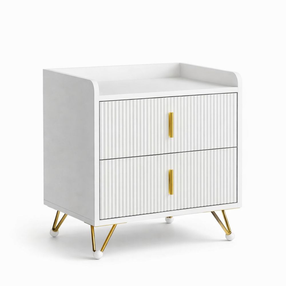 Kompakter Nachttisch mit Schubladen und Metallbeinen für jede Raumgestaltung