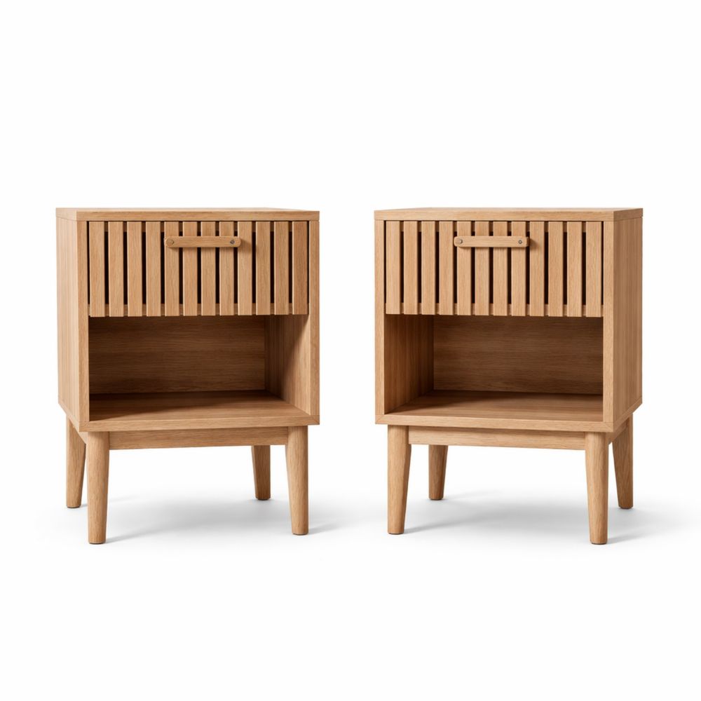 Nachttische mit Schubladen, 2er-Set, 35 x 40 x 55 cm, Beistelltische für Wohnzimmer, Holzoptik