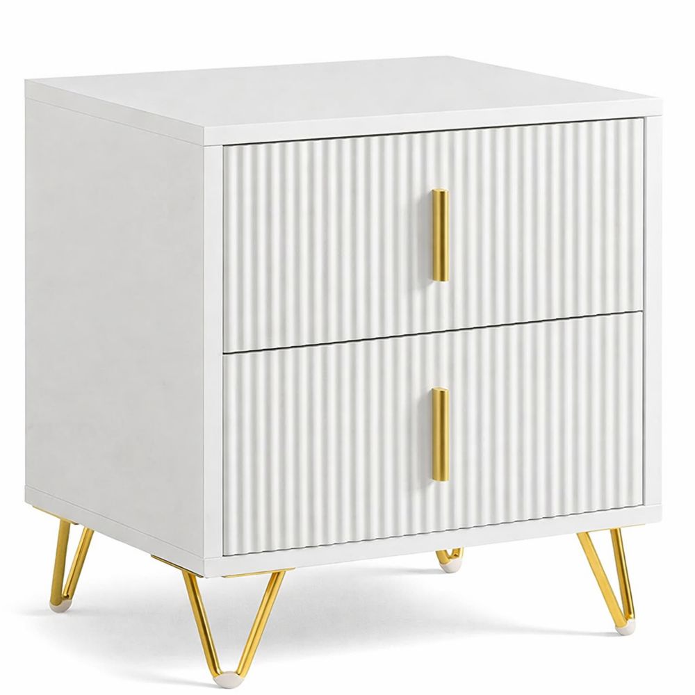 Moderner Nachttisch mit Schubladen für Schlafzimmer, Weiß, 2er Set