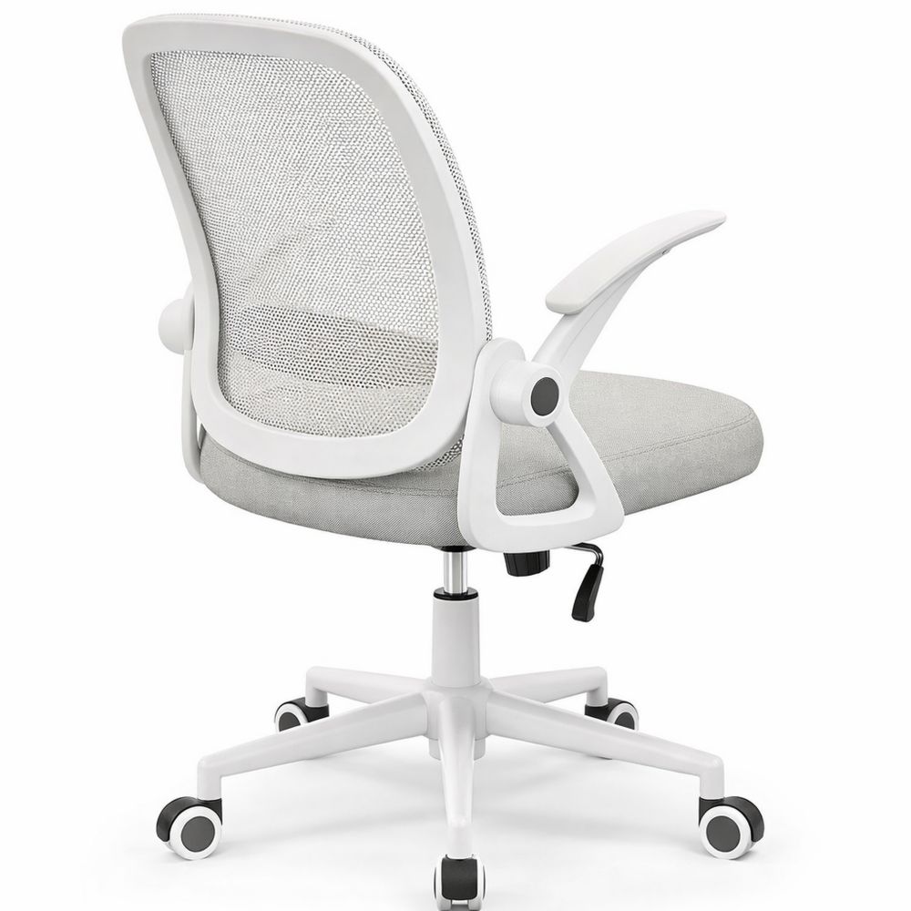 Ergonomischer Bürostuhl mit Netzrücken und klappbaren Armlehnen, höhenverstellbar, grau