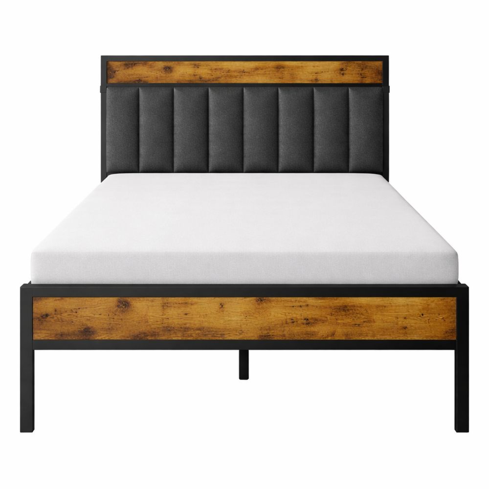 Einzelbett mit Stoffbezug, gepolstertes Kopfteil und Stauraum, 120x200cm, Dunkelgrau