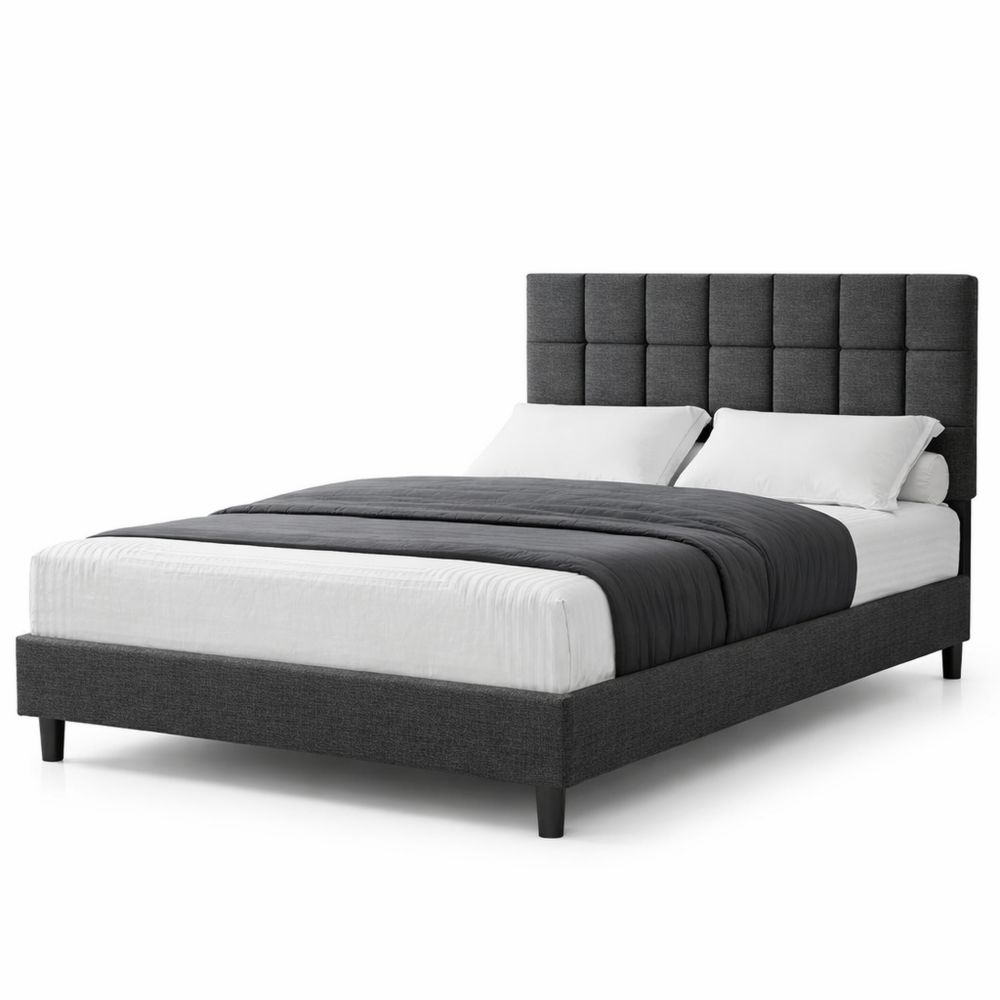 Komfortables Doppelbett 140 x 200 cm mit Verstellbarem Kopfteil und Lattenrost, Dunkelgrau