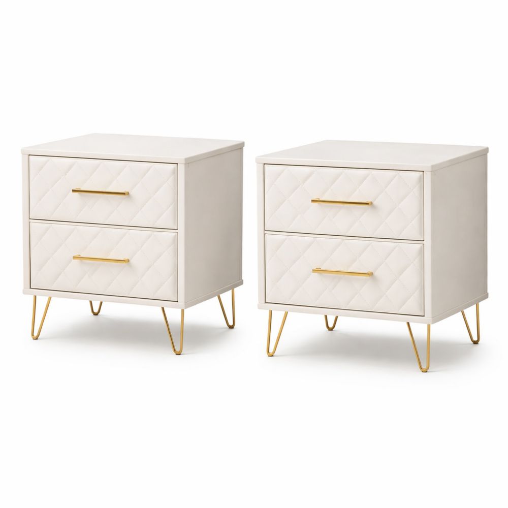 Moderner Nachttisch mit Schubladen und Metallbeinen in Beige