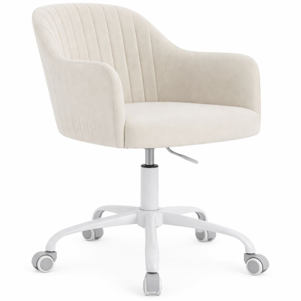 Ergonomischer Drehstuhl für Homeoffice, höhenverstellbar, mit Armlehnen, belastbar bis 150 kg, Samtbezug in Beige