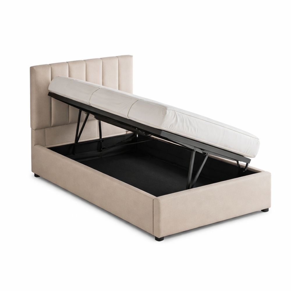 Einzelpolsterbett 90x200 mit Stauraum und Lattenrost