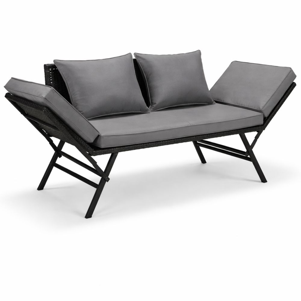 Verstellbare 2-Sitzer Gartenbank mit Liegefunktion, Wetterschutz Polyrattan Sofa für Terrasse und Balkon