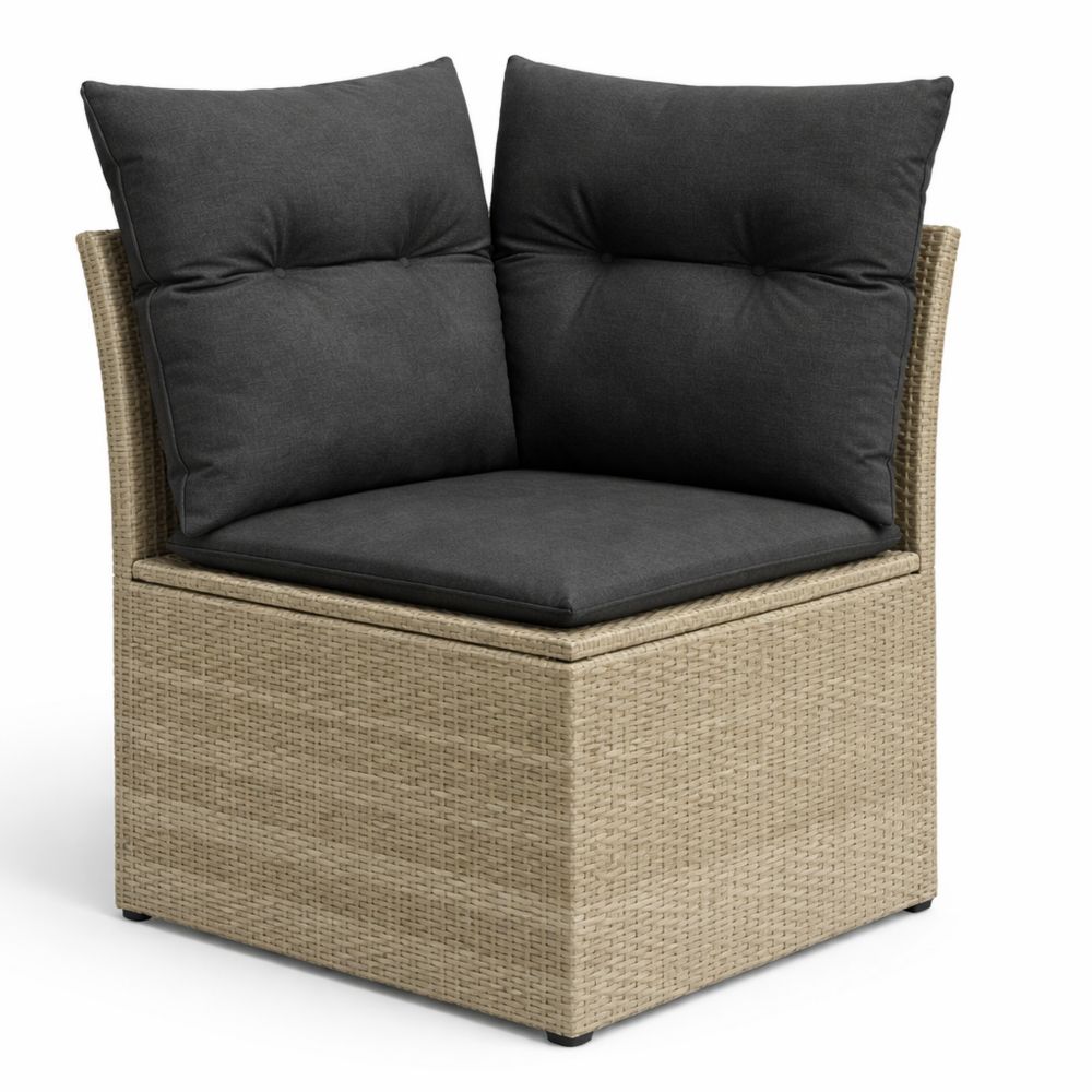 Ecksofa für den Garten mit Kissen und Stauraum, abnehmbarer Bezug, Hellgrau Rattan