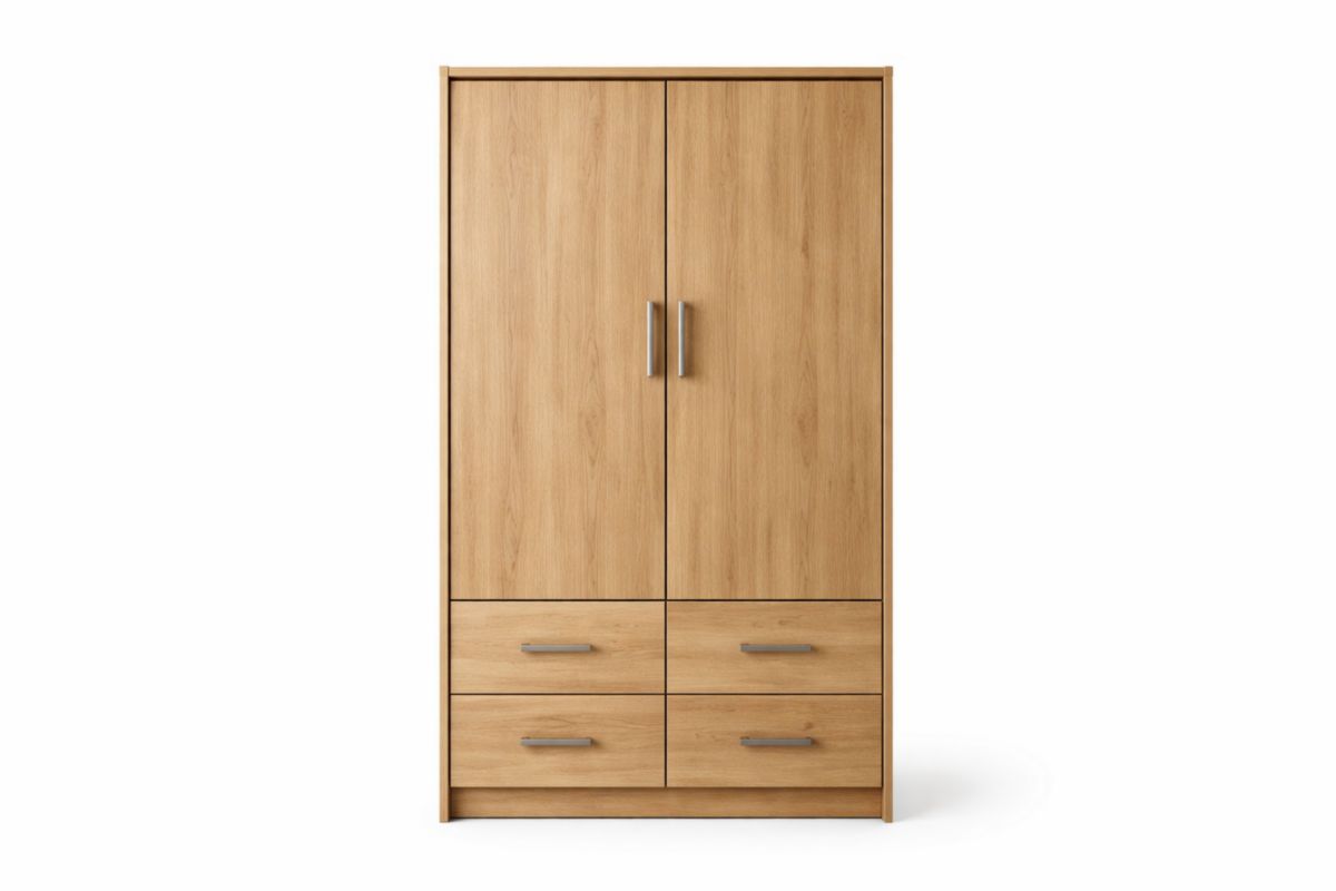Kleiderschrank Holzoptik 2 Türen 4 Schubladen Eiche 200x100x50cm(H × B × T)