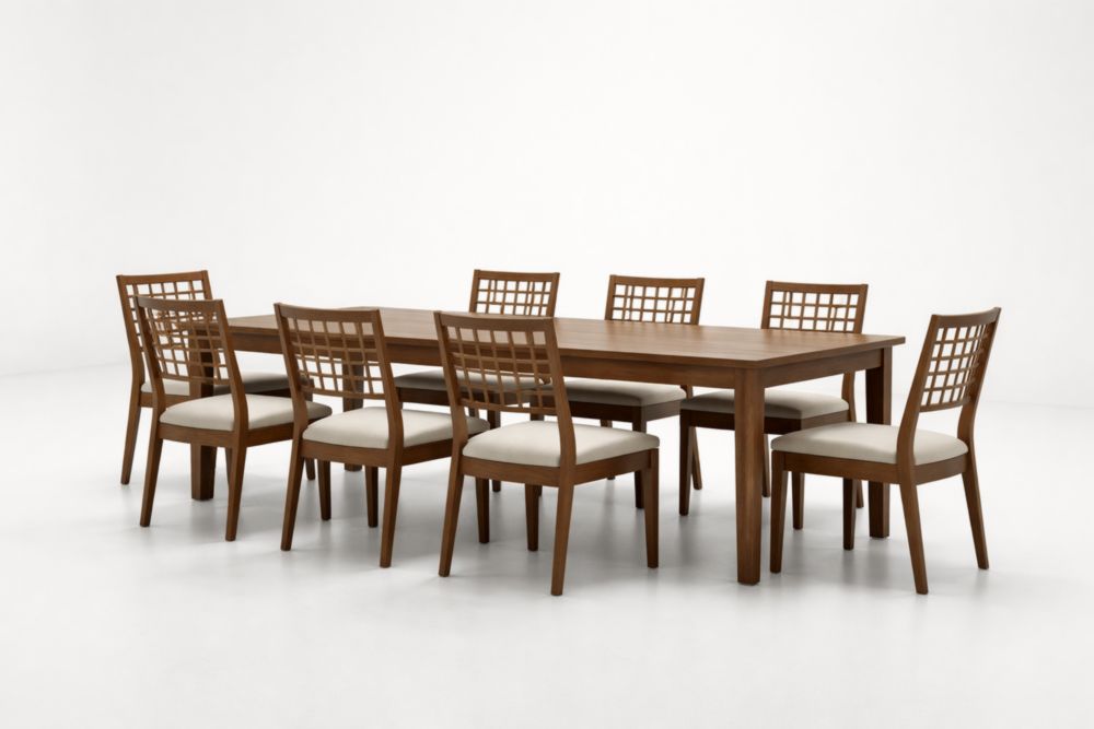 Essgruppe aus massiver Eiche mit 8 Stühlen, Braun, 220 x 100 cm(L × B)