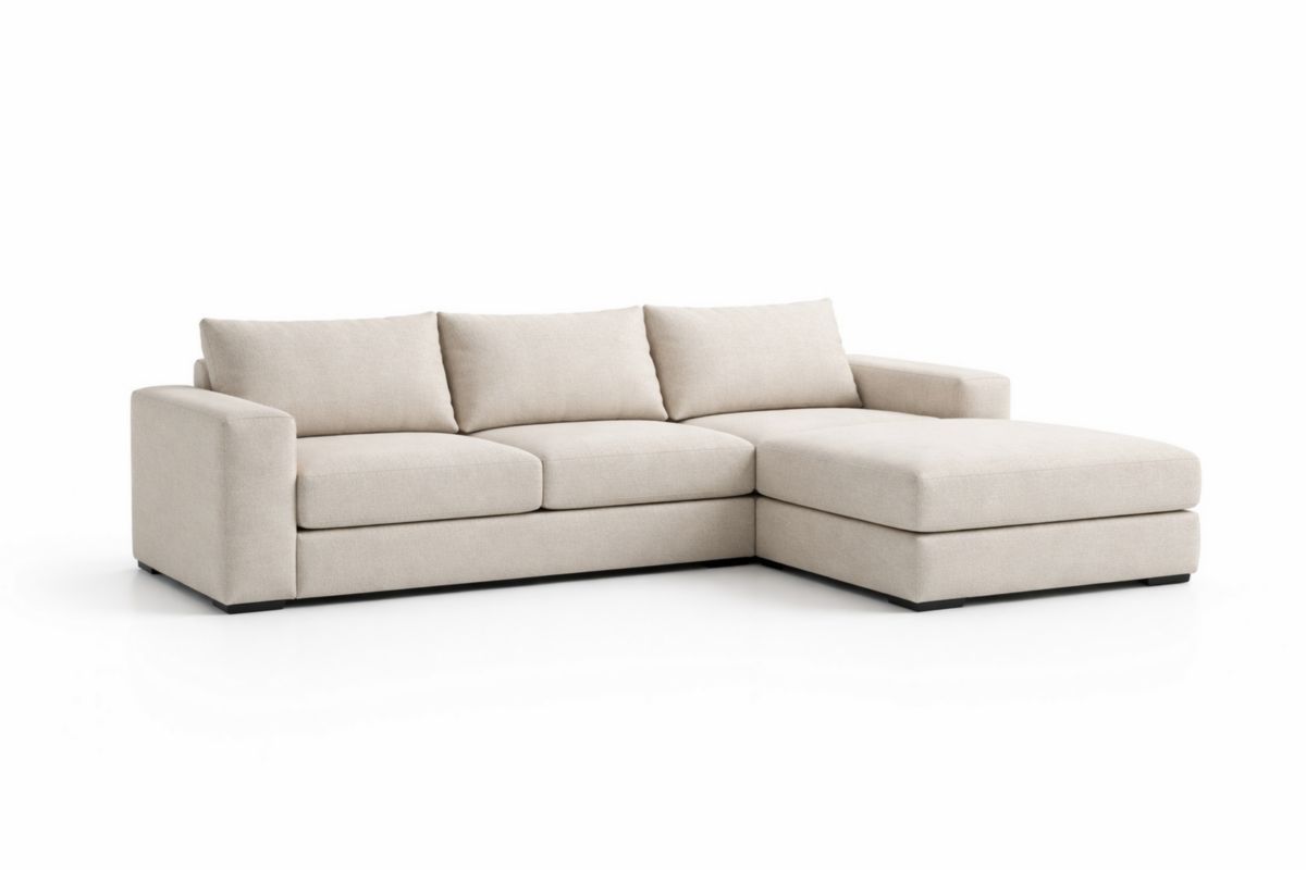 Wohnlandschaft Sofa mit Ottoman aus Polyestergewebe Beige