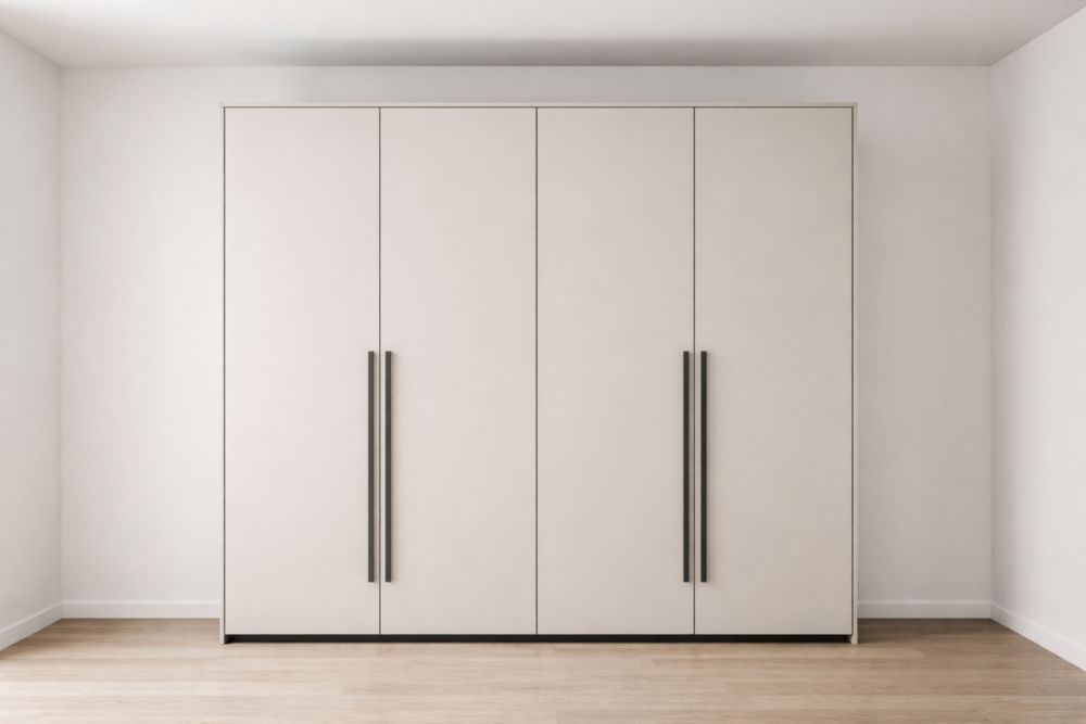 Kleiderschrank Holz Spanplatte Weiß 4-türig 240x200x60cm