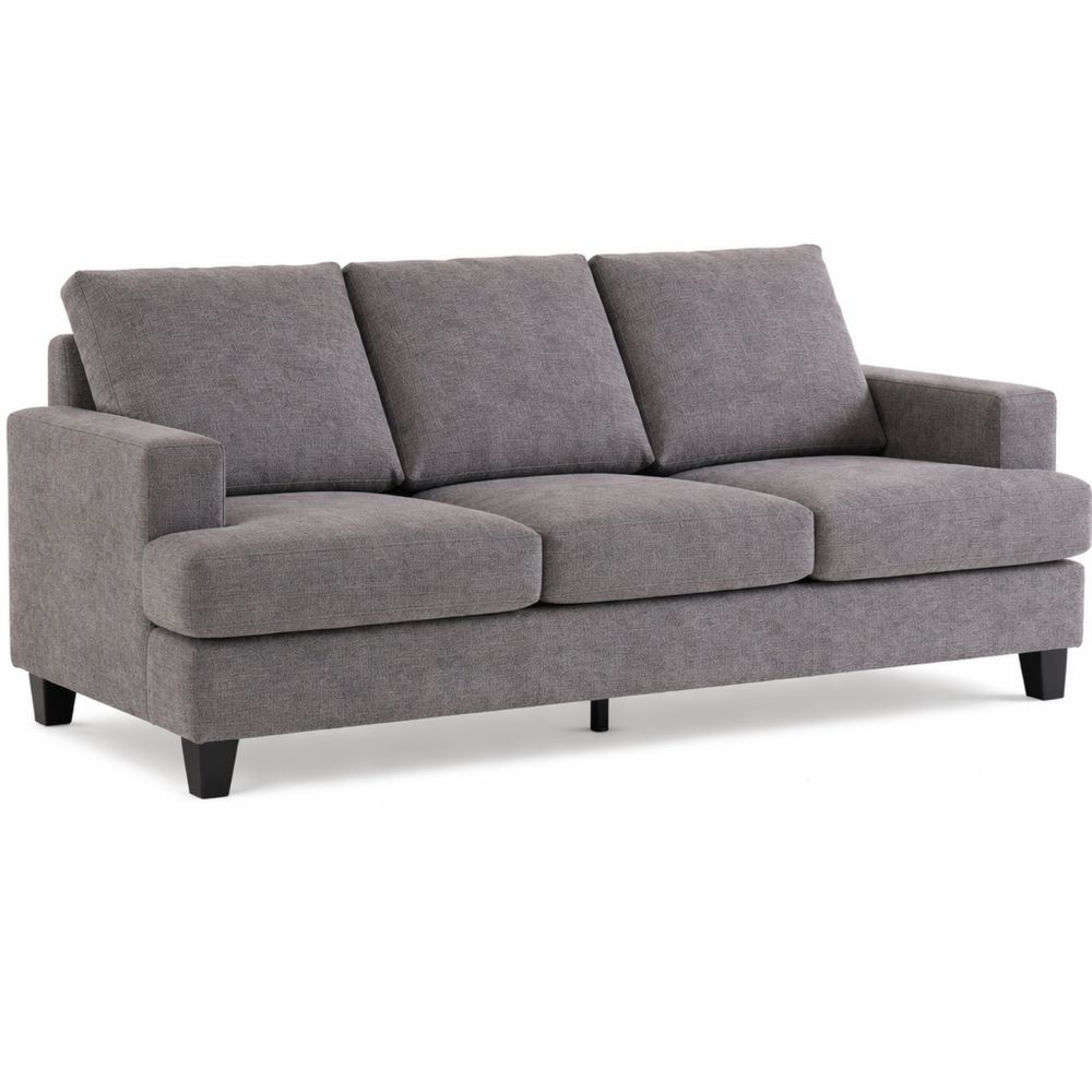 Bequemes 3-Sitzer Loungesofa in Chenille-Optik, Gepolstert mit Stahlrahmen, Ideal für Wohn- und Schlafzimmer, Grau