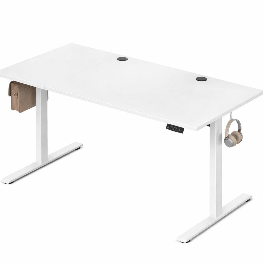 Elektrisch verstellbarer Arbeitstisch 160 cm, ergonomischer Computertisch, mit Memory-Funktion, höhenanpassbar, für Büro und Zuhause, weiß