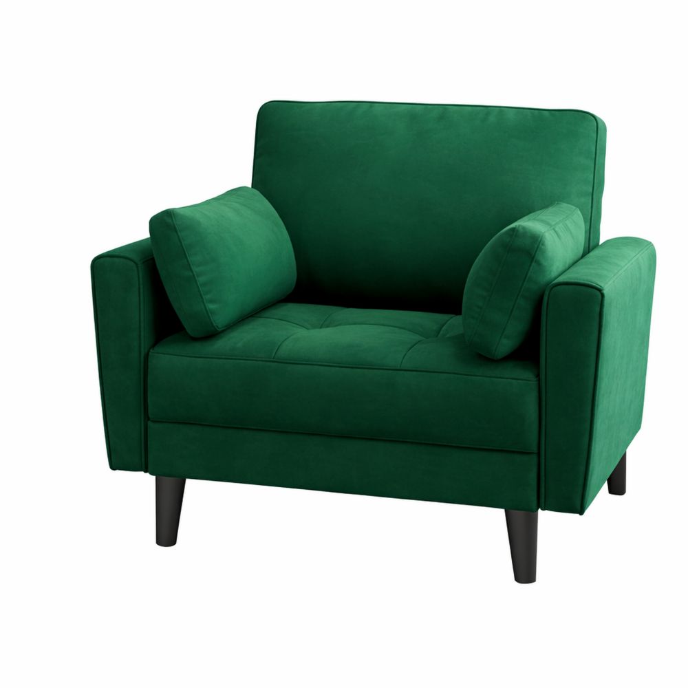 Gemütliches 1-Sitzer Sofa mit Kissen und Armlehnen, Modernes Leinen für Wohnzimmer, Grün