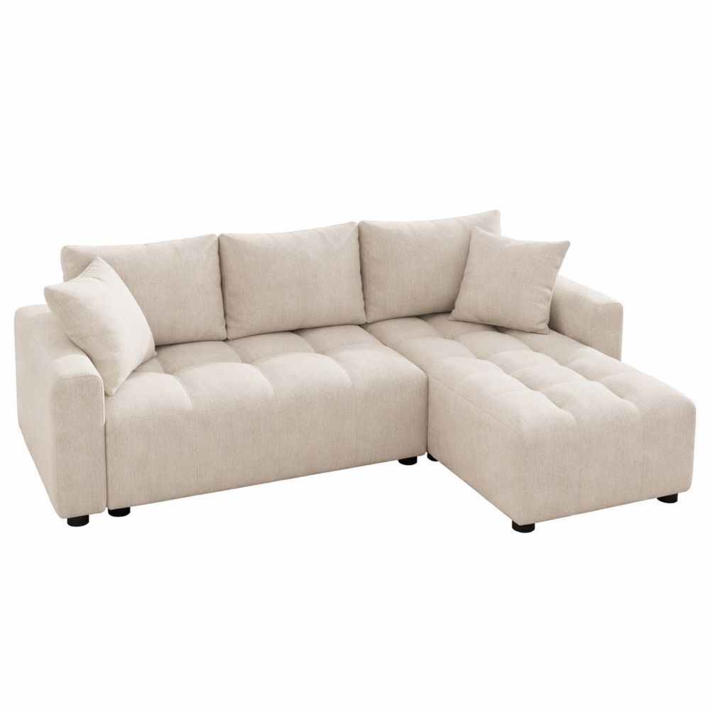 Verstellbares 3-Sitzer Ecksofa mit Chaiselongue und Kissen in Beige