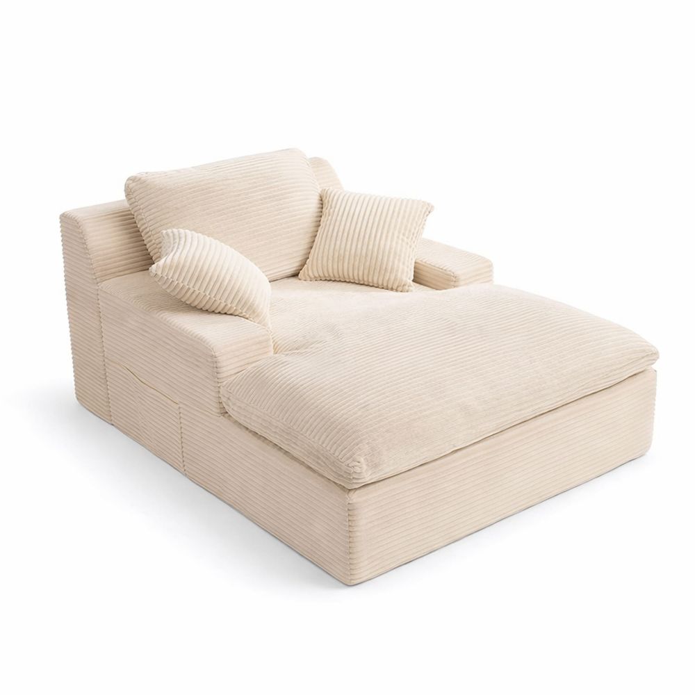 Platzsparendes Loungesofa mit Schlaffunktion und Armlehnen, Beige