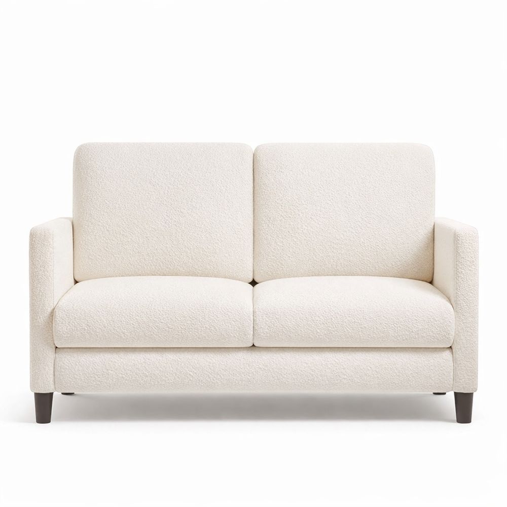Gemütliches Zweisitzer-Sofa für Jugendzimmer, Kleines Sofa 130cm, Werkzeuglose Montage, Holzkonstruktion, Beige