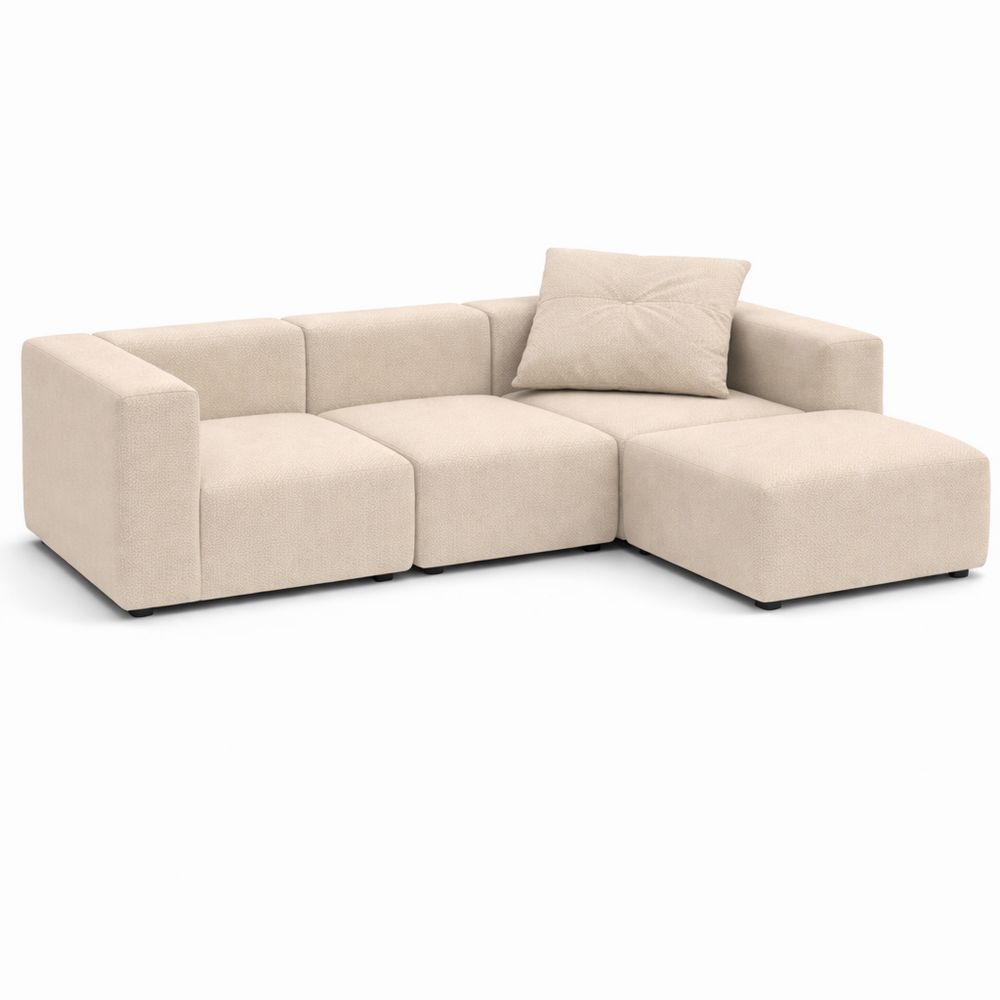 Modulares Ecksofa in L-Form mit Hocker, beige