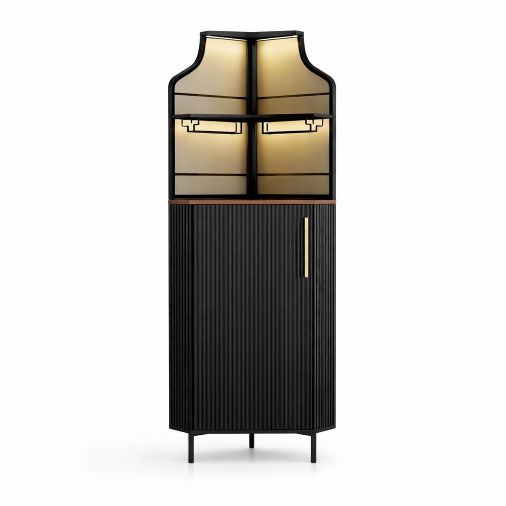 Eleganter Eck-Barschrank mit Glashalter und Regal