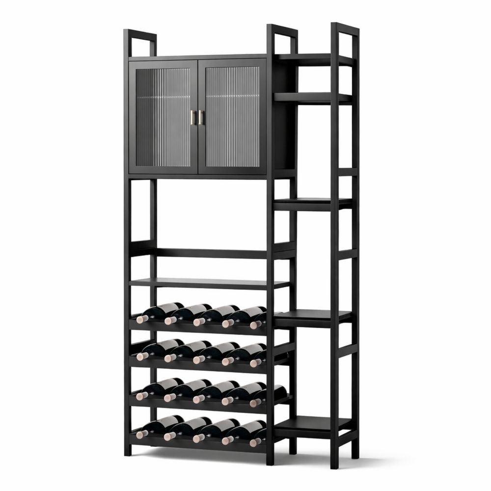 Freistehendes Weinregal für 20 Flaschen mit Glashalter und Tür