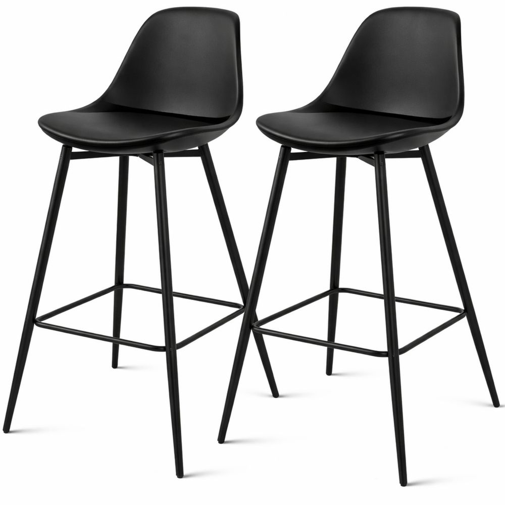 Verstellbare Barhocker mit Rückenlehne und Fußstütze, gepolstert, für Küche und Esszimmer, Schwarz