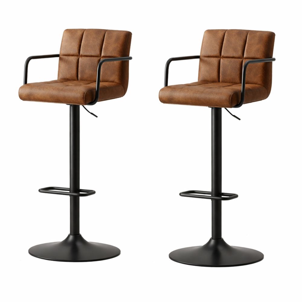Höhenverstellbare Barhocker im 2er-Set mit 360° Drehfunktion, PU-Leder, Armlehnen und Fußstütze