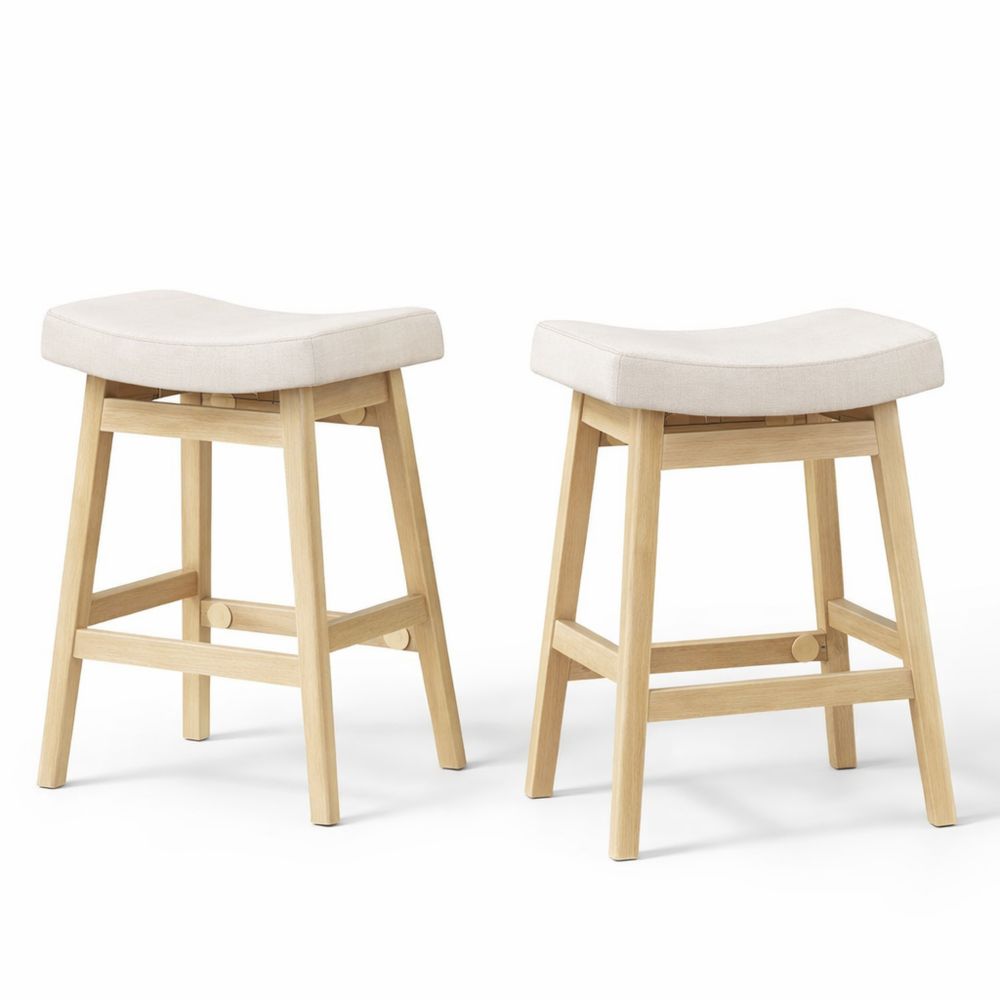 Moderner Barhocker mit Stoffbezug und Fußstütze, 61 cm Hoch, 2er Set, ideal für Küche und Wohnzimmer, Beige