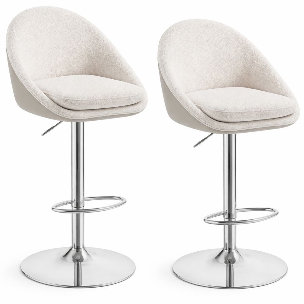 Verstellbarer Barhocker mit Rückenlehne und Fußstütze, drehbar, cremeweiß-silbergrau
