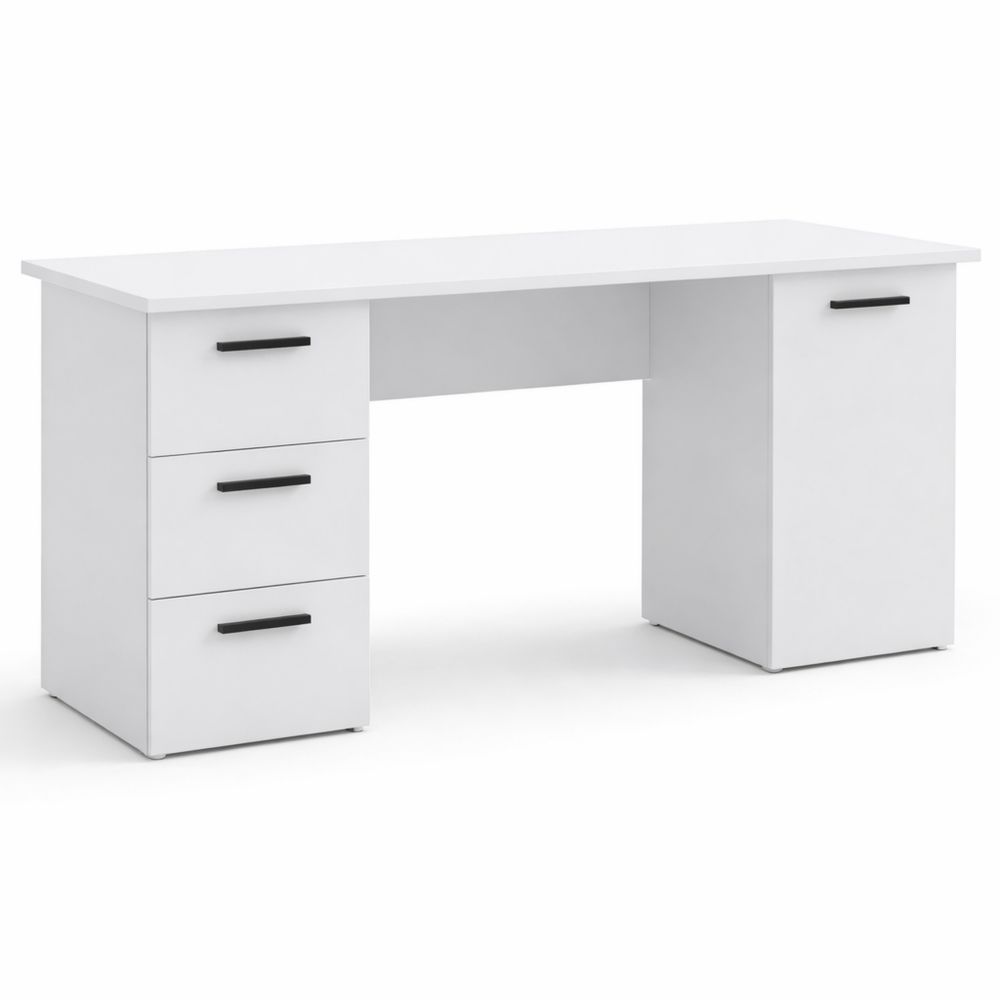 Moderner Schreibtisch mit Türen und Schubladen, für Büro und Home Office, Sonoma Eiche mit Weiß