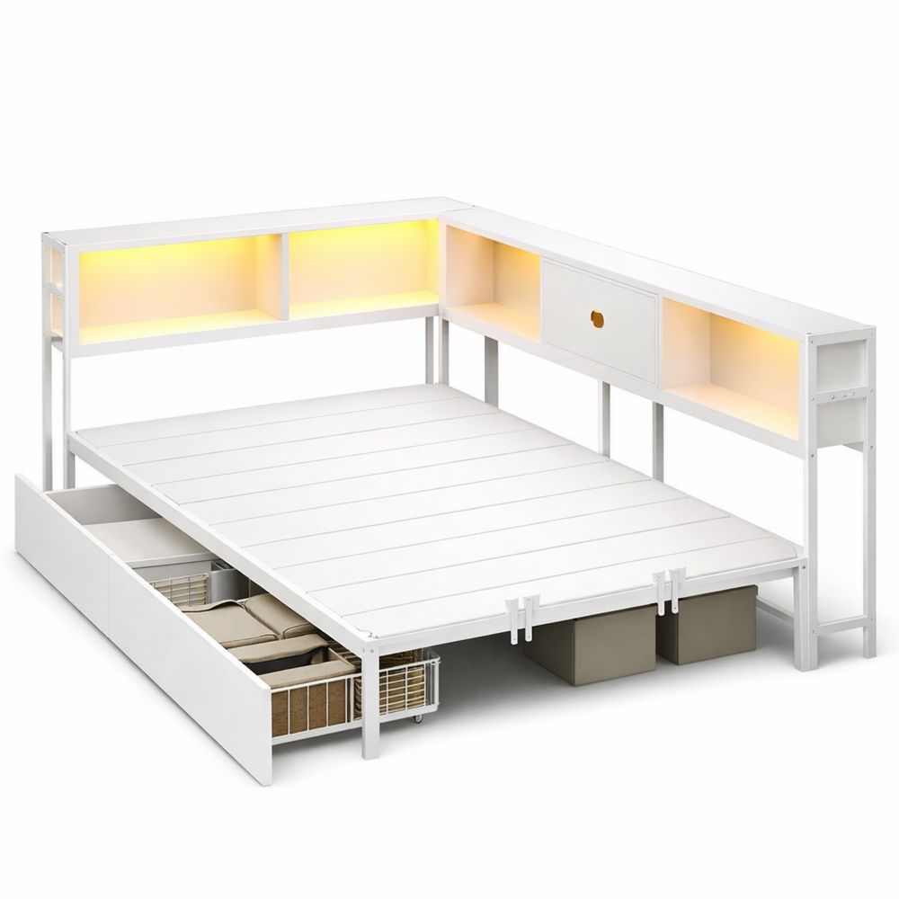 Multifunktionales Jugendbett 90x200 mit LED und Stauraum