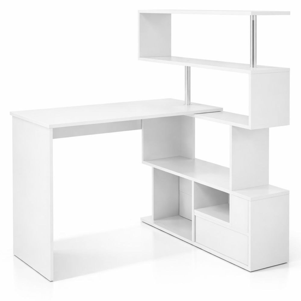 Eckschreibtisch mit Drehregal, ideal für Büro und Wohnzimmer, 157 x 45 x 130,5 cm, Weiß