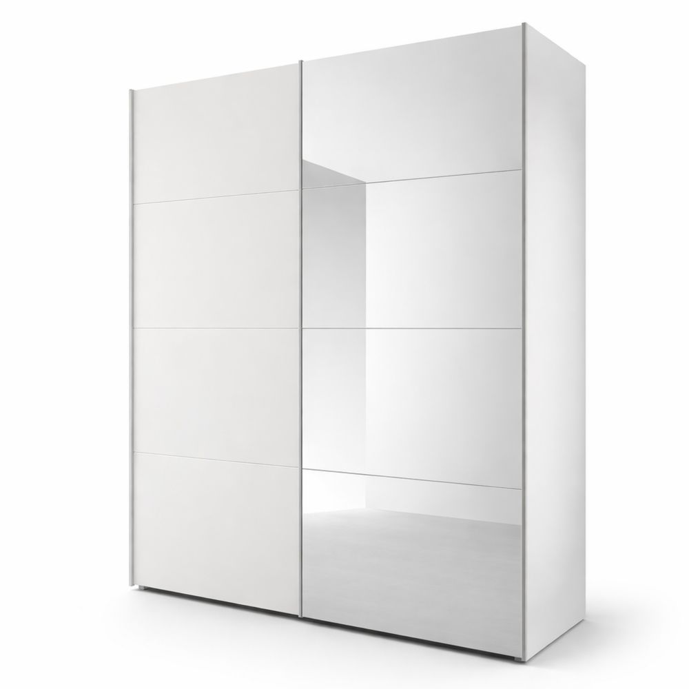 Moderner 2-türiger Kleiderschrank mit Spiegel, Schwebetür, Holz, Weiß, 170x210x61 cm