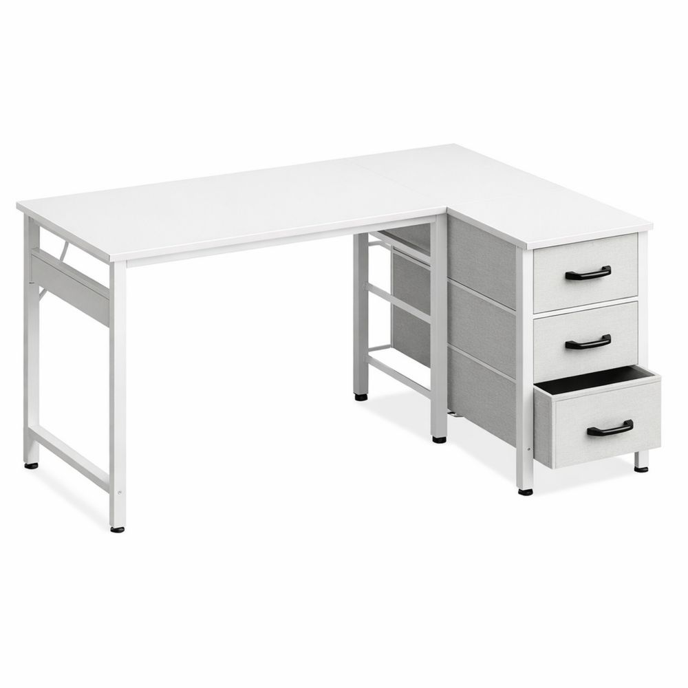 Kompakter Schreibtisch mit Schubladen und Kopfhörerhalter, ideal für Heimbüro, Weiß