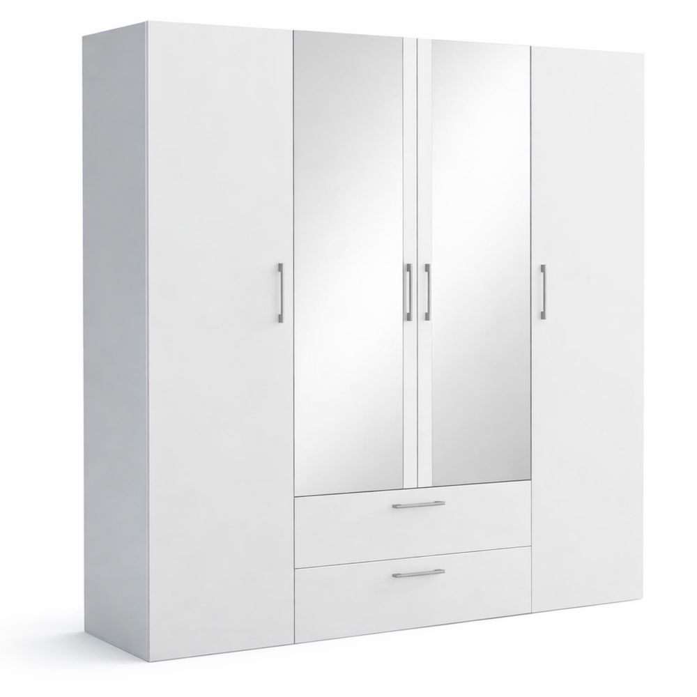 Geräumiger Schlafzimmerschrank mit Spiegel und Regalen, Weiß, 200x200x60 cm