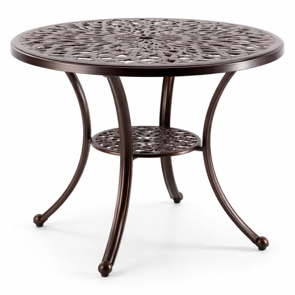 Runder Gartentisch mit Schirmloch und Ablage, wetterfest für Balkon und Terrasse