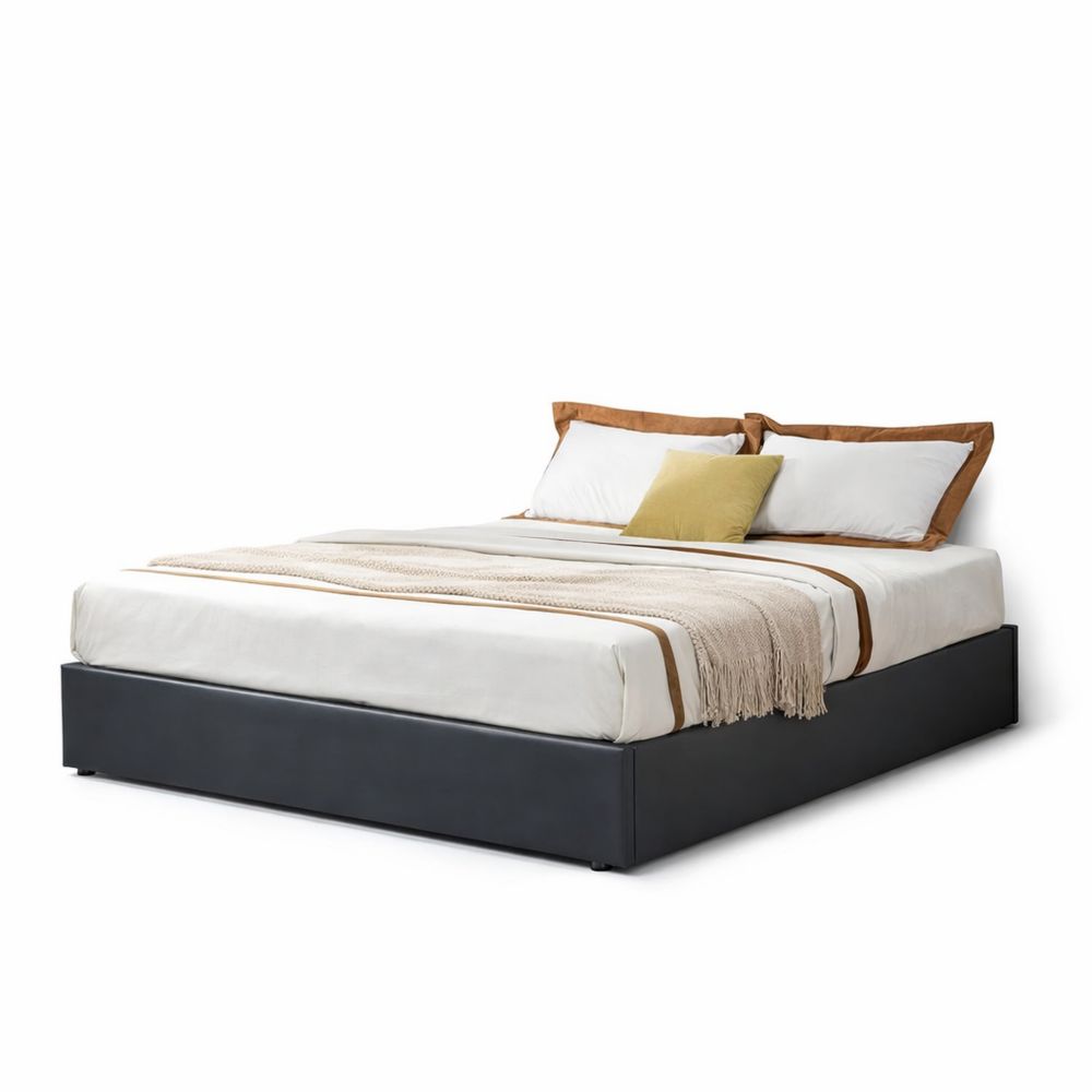 Modernes Doppelbett 180x200 cm mit Stauraum und Kunstlederbezug, Schwarz