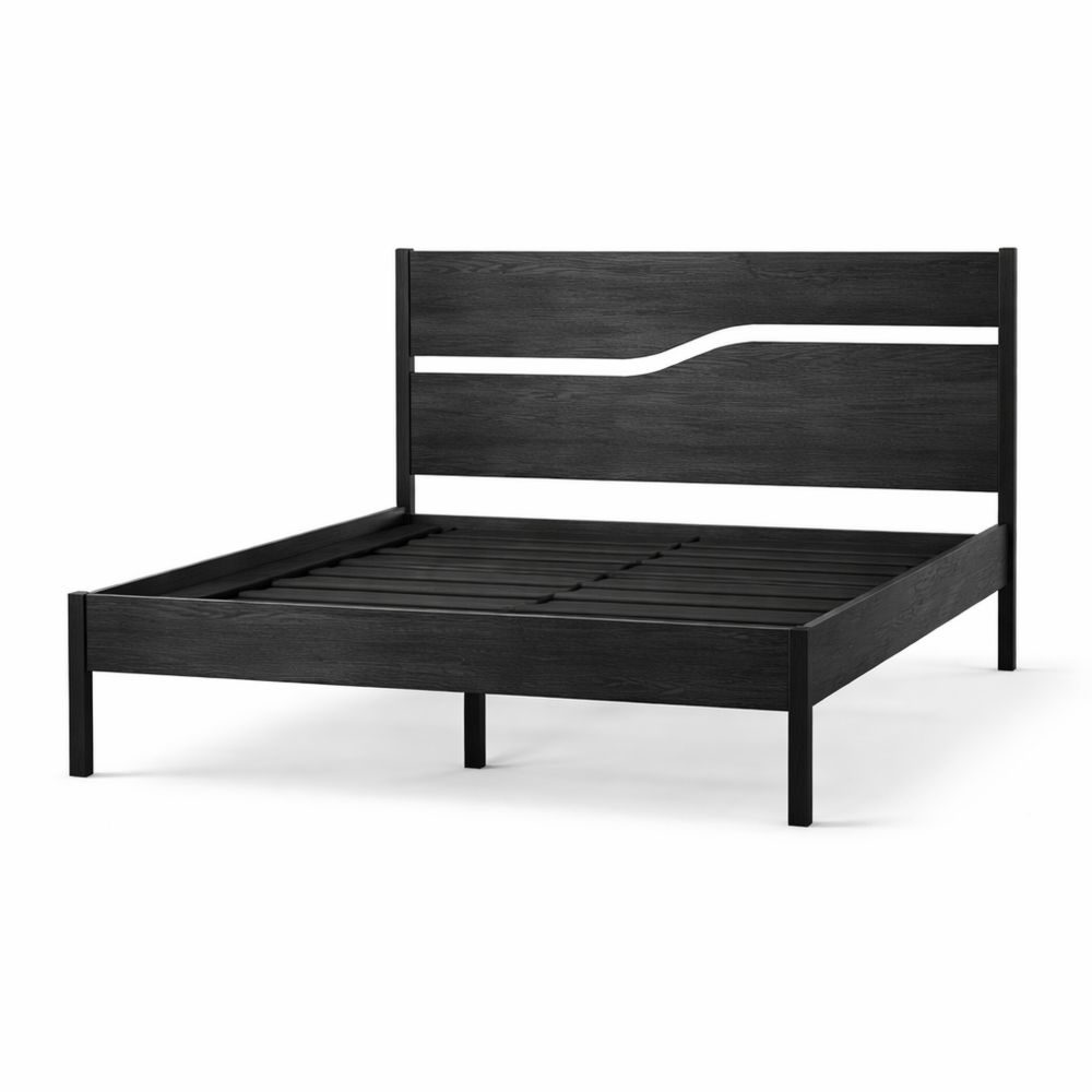 Metall-Holzbett 140x200 cm mit Kopfteil in Holzoptik, inklusive Lattenrost und Stauraum