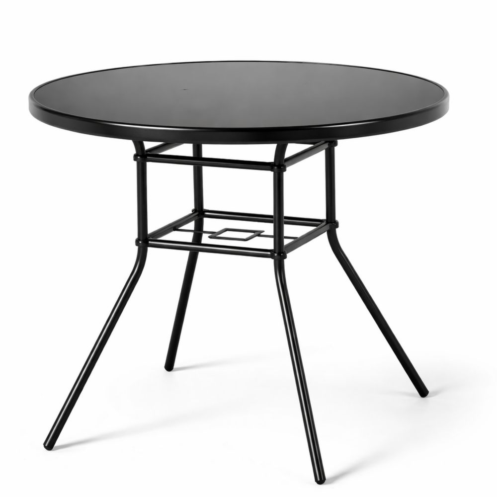 Runder Gartentisch 86 cm mit Glasplatte und Schirmloch