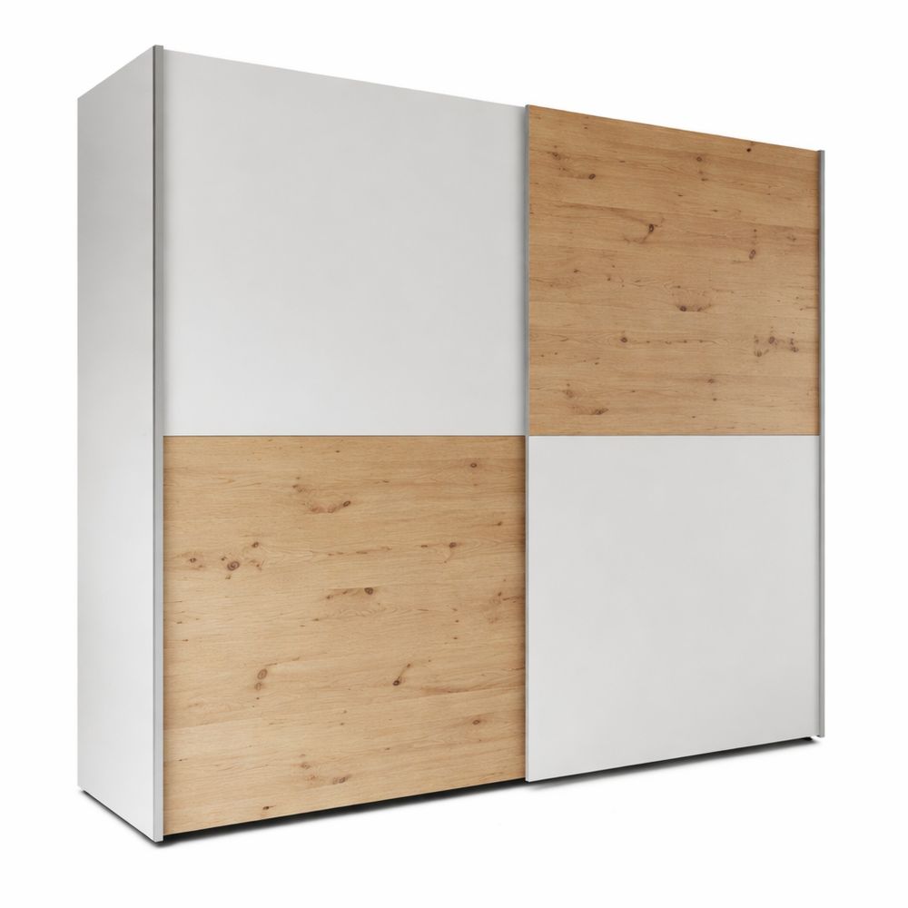 Moderner Schwebetürenschrank im Schachbrettmuster, Artisan Eiche Dekor mit Weiß, 200 cm