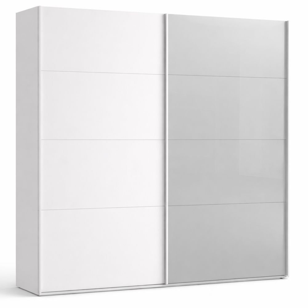 Moderner Schwebetürenschrank mit Spiegel, 2-türig, Weiß, 200x210x63 cm