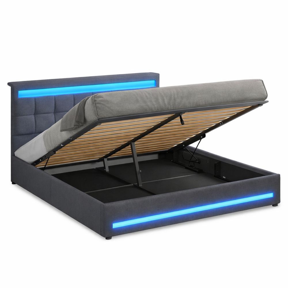 Modernes Doppelbett 160x200 cm mit LED und Stauraum