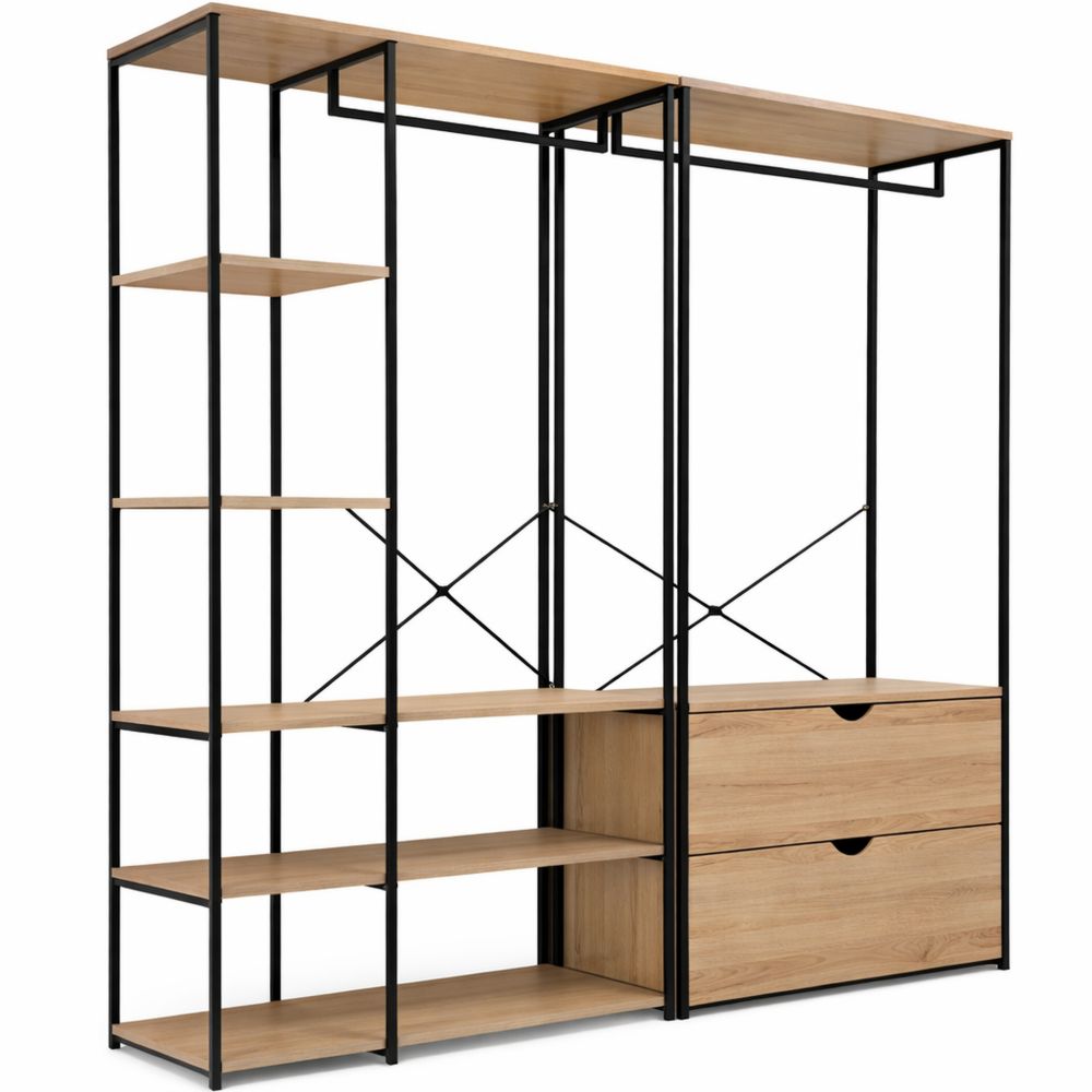 Begehbarer Kleiderschrank mit Regalen und Schubladen im Industriedesign