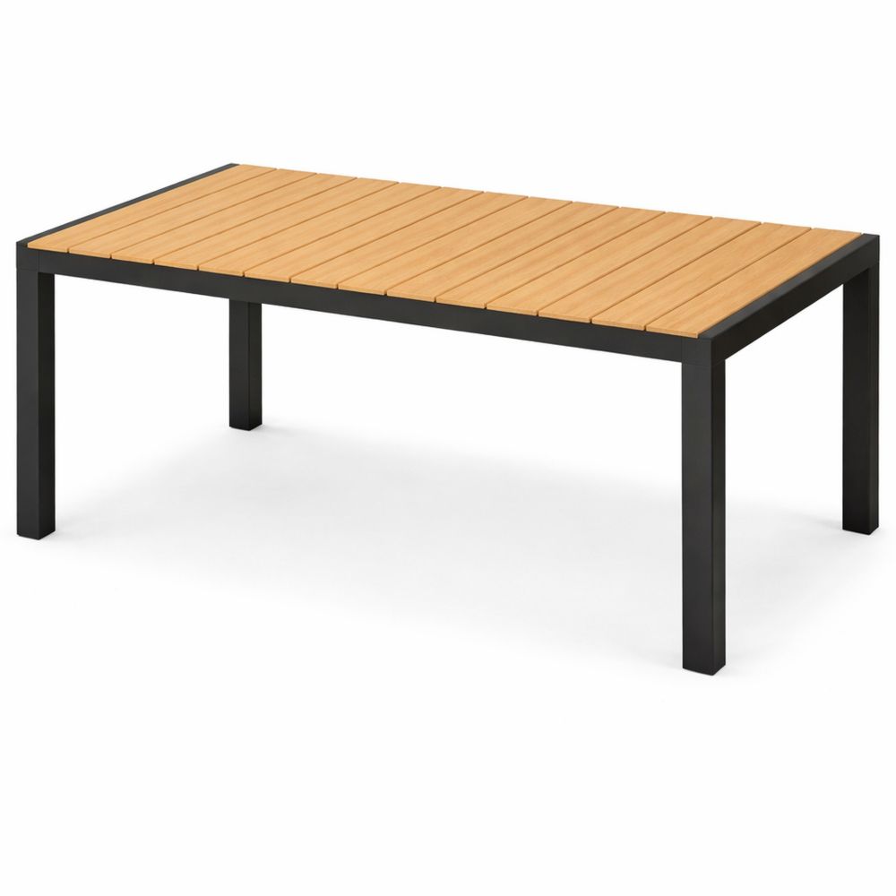 Rechteckiger wetterfester Esstisch für 6 Personen, Aluminium mit WPC-Tischplatte, 140x90x75 cm, Outdoor-Terrassentisch