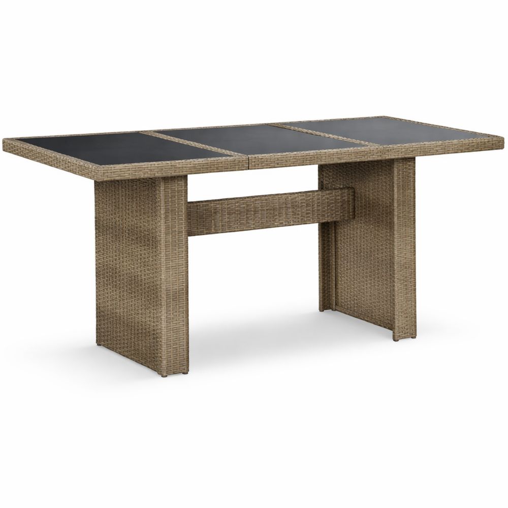 Moderner Garten-Esstisch aus Poly-Rattan, 200x100x74 cm, Braun/Schwarz