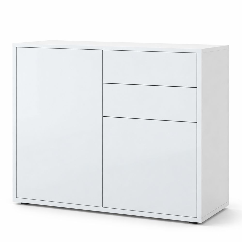Moderne Sideboard mit Türen und Schubladen, Weiß Matt/Hochglanz, 79x74x36 cm