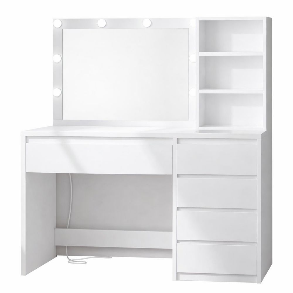 Schminktisch mit Beleuchtung und Steckdosen, 5 Schubladen und Spiegel