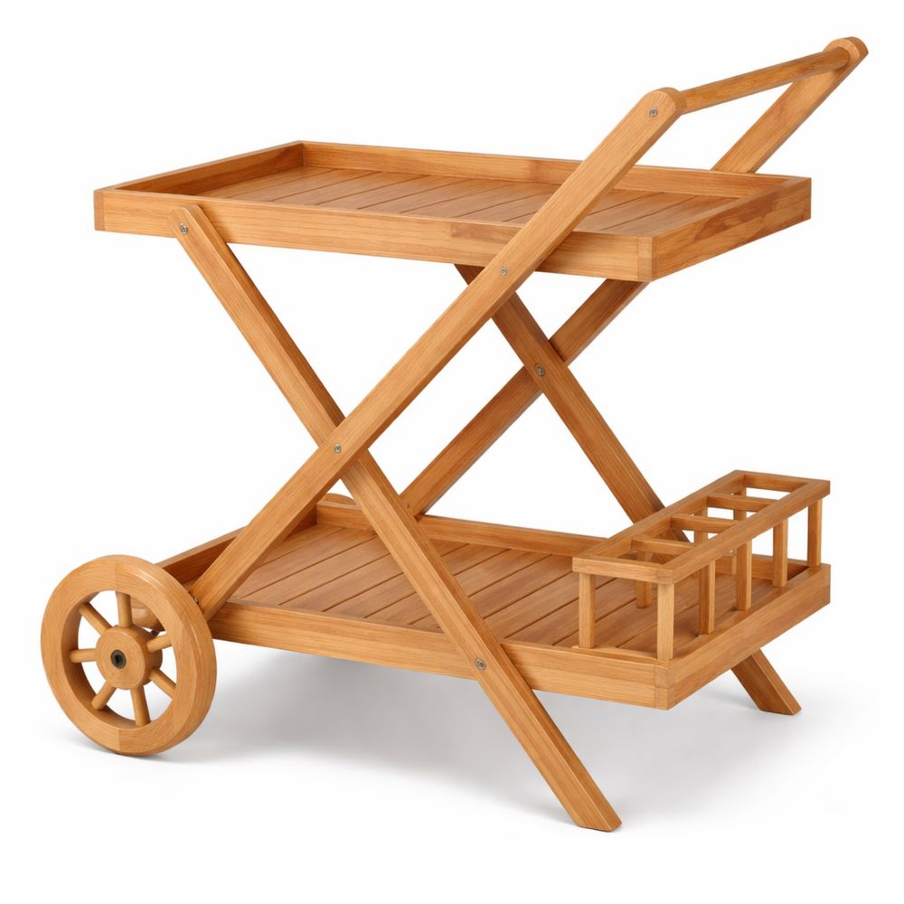 Robuster Teakholz-Servierwagen für Innen- und Außenbereiche