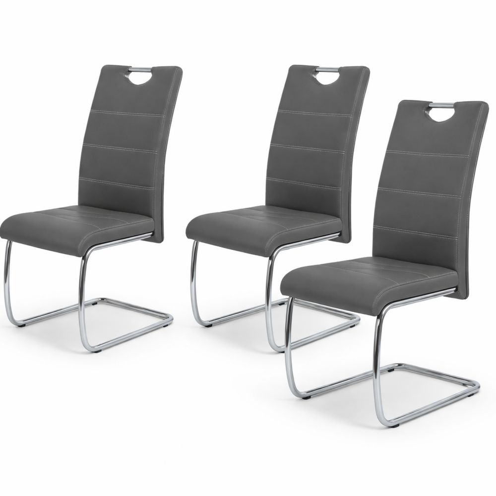 Esszimmerstühle im 4er-Set, Kunstleder Grau, Griffmulde, Chromgestell